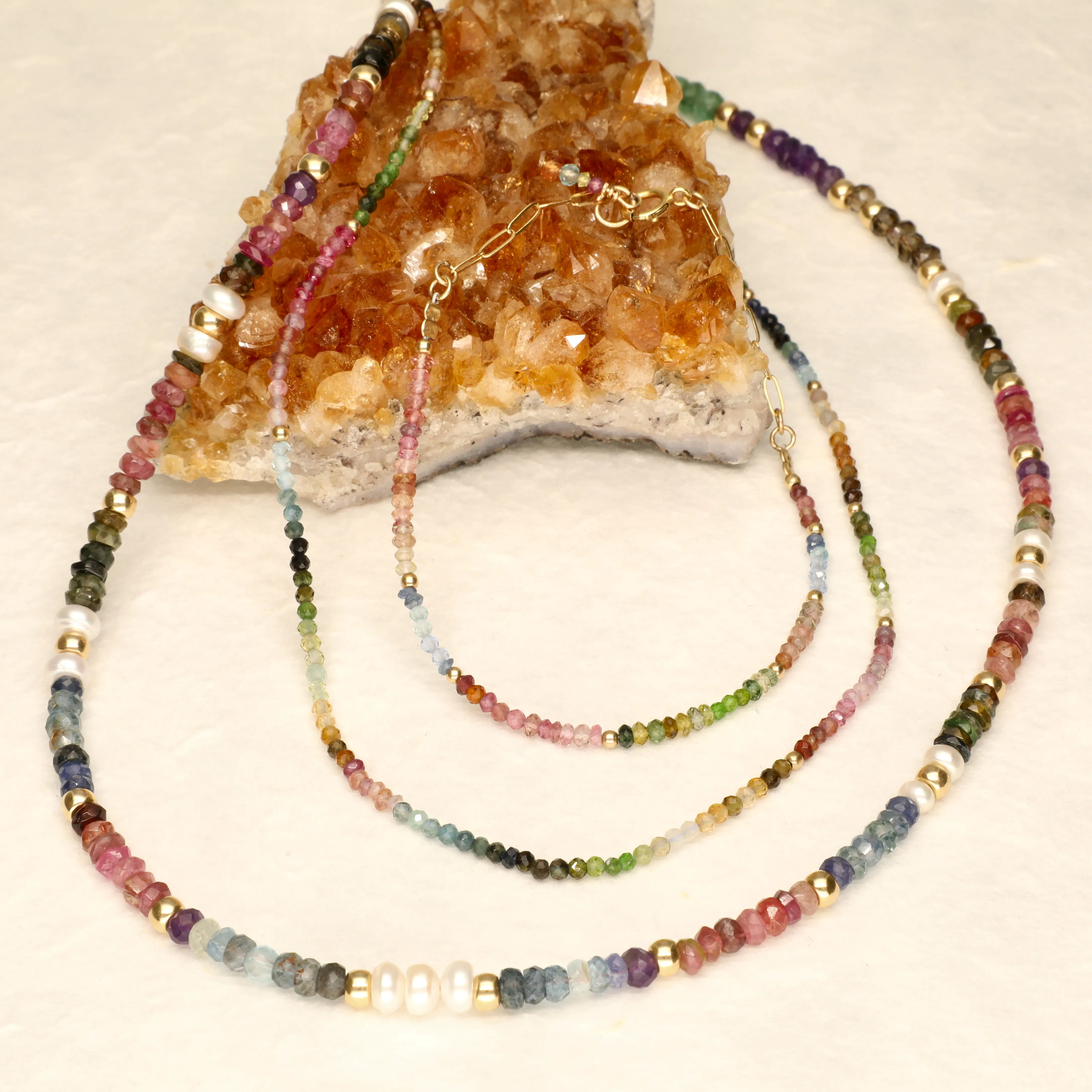 Chunky Long Multicolour Stone and Pearl Necklace