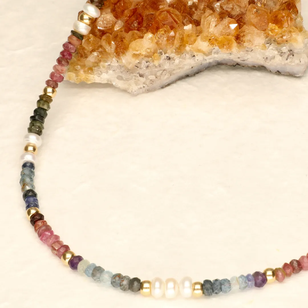 Chunky Long Multicolour Stone and Pearl Necklace