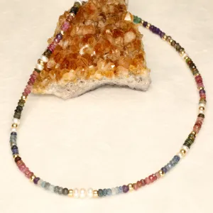 Chunky Long Multicolour Stone and Pearl Necklace