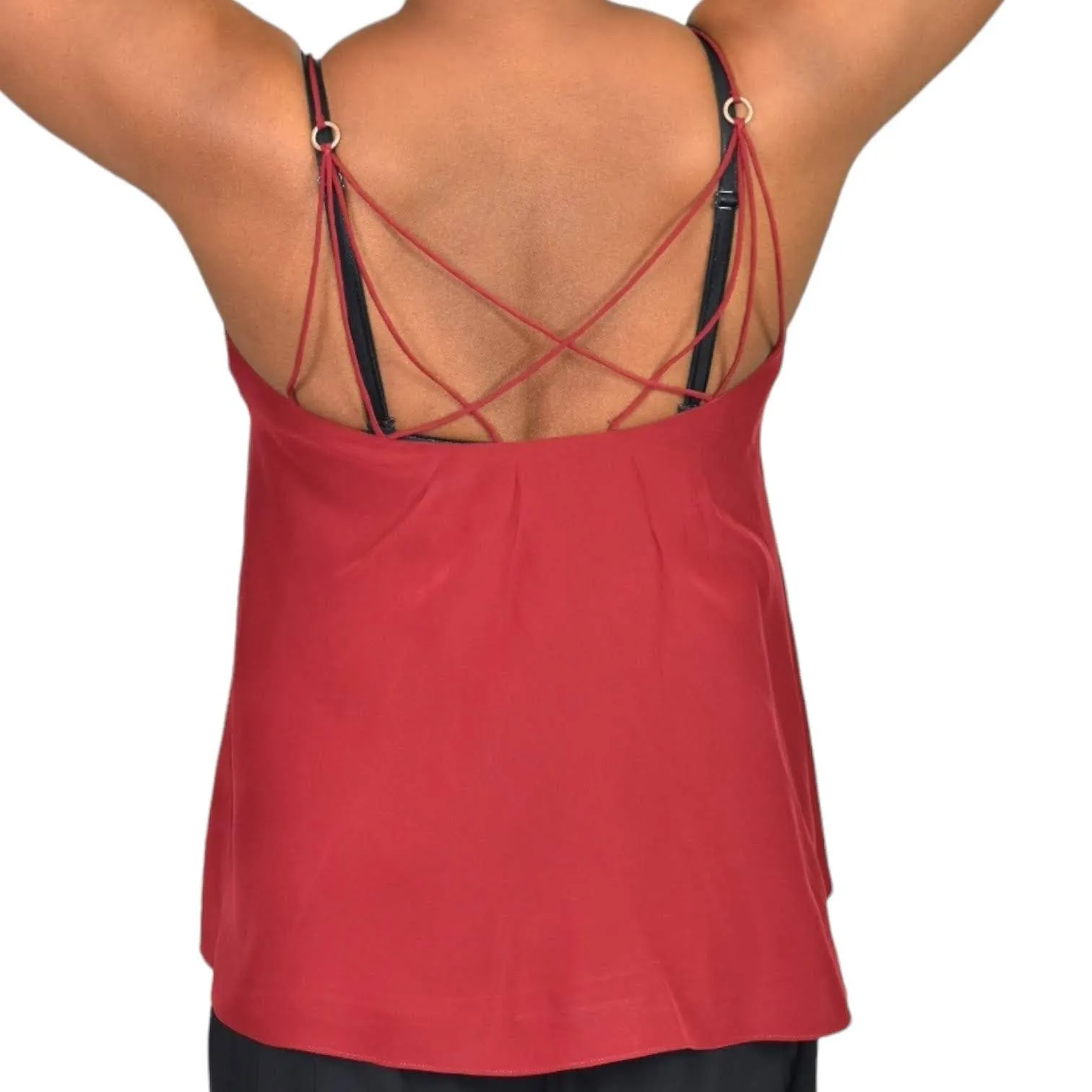 Cinq a Sept Wren Silk Tank Red Camisole Top Deep V Spaghetti Straps Size Small