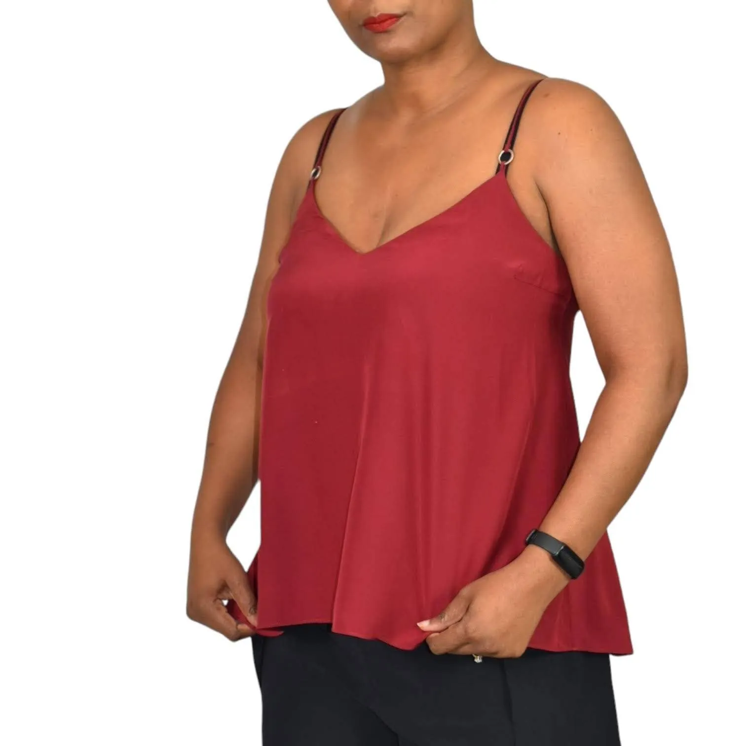 Cinq a Sept Wren Silk Tank Red Camisole Top Deep V Spaghetti Straps Size Small