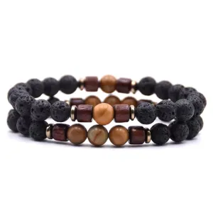 Classy Men Beaded Bronze Wooden Bracelet Set