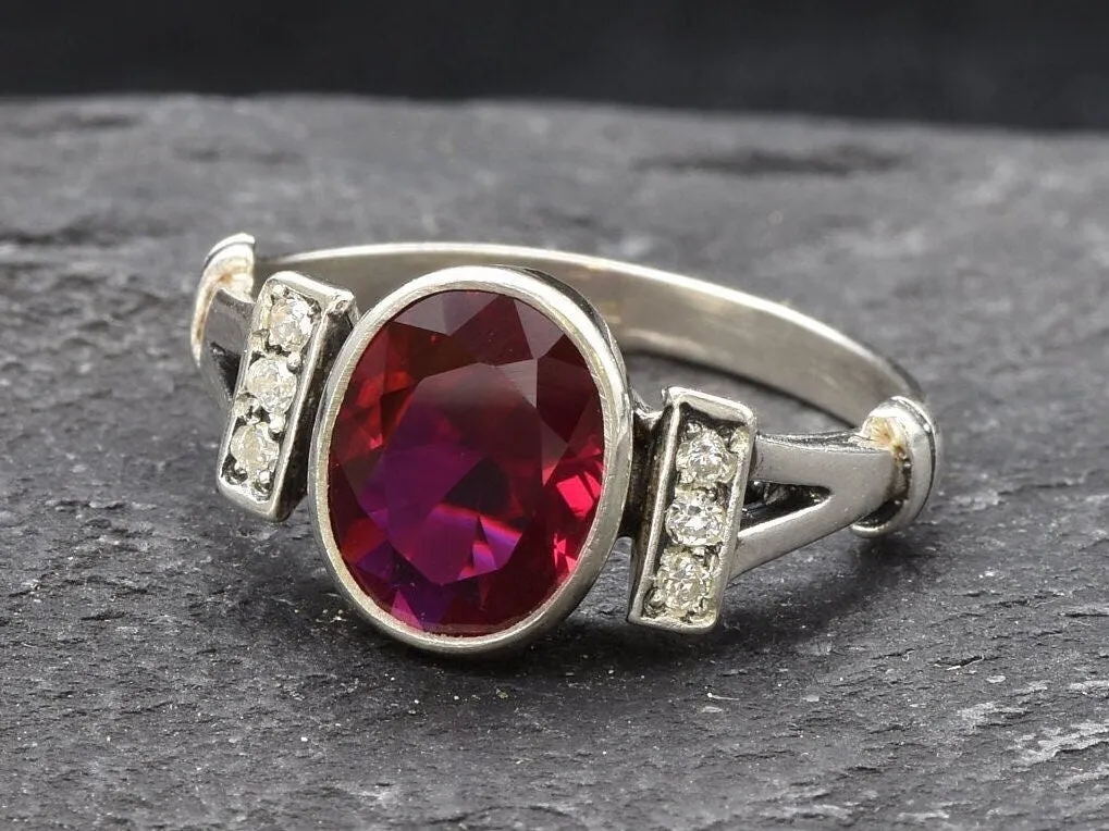 Classy Ruby Ring - Red Bezel Ring - Vintage Oval Ring