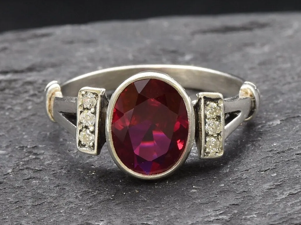 Classy Ruby Ring - Red Bezel Ring - Vintage Oval Ring