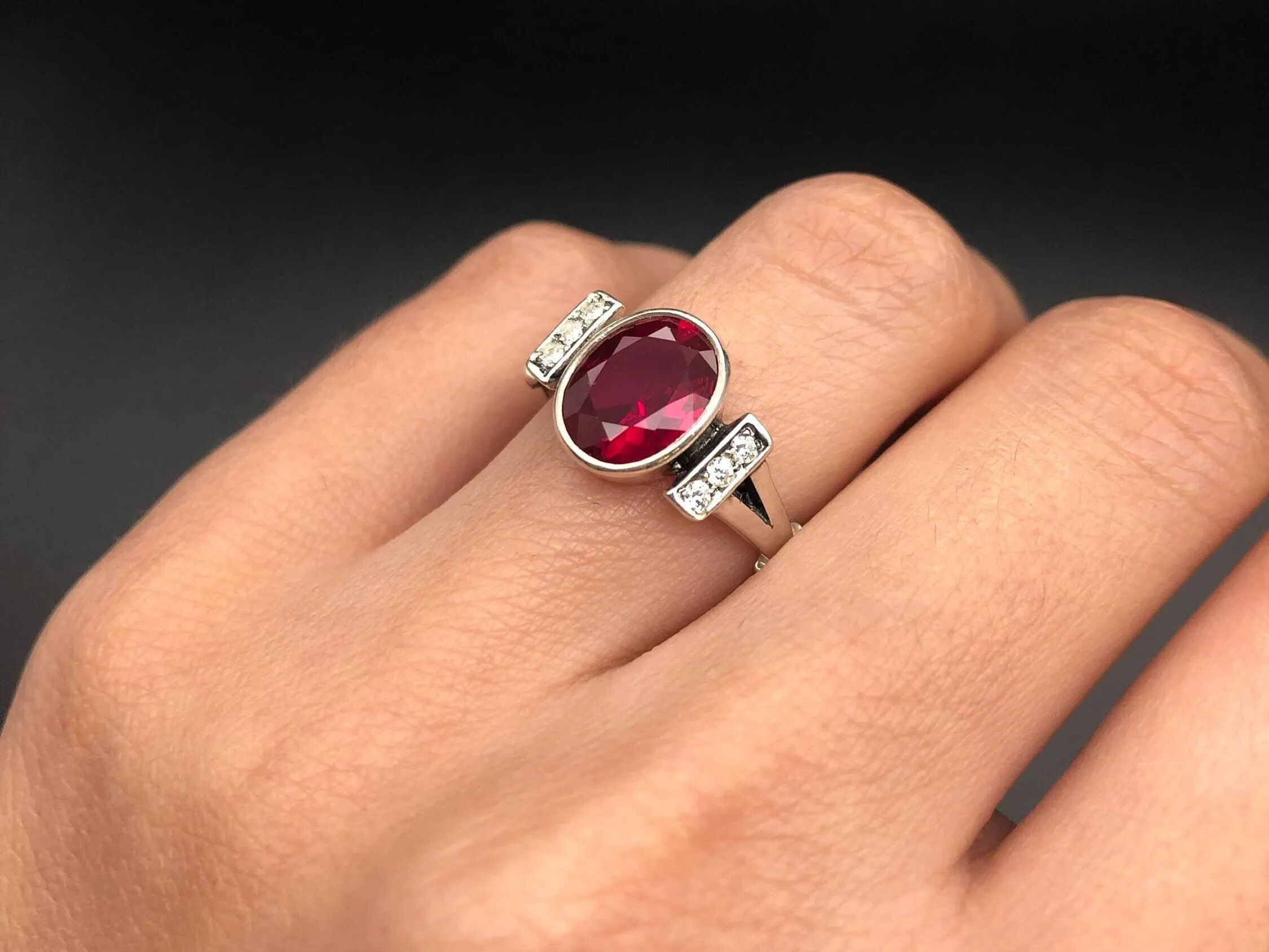 Classy Ruby Ring - Red Bezel Ring - Vintage Oval Ring