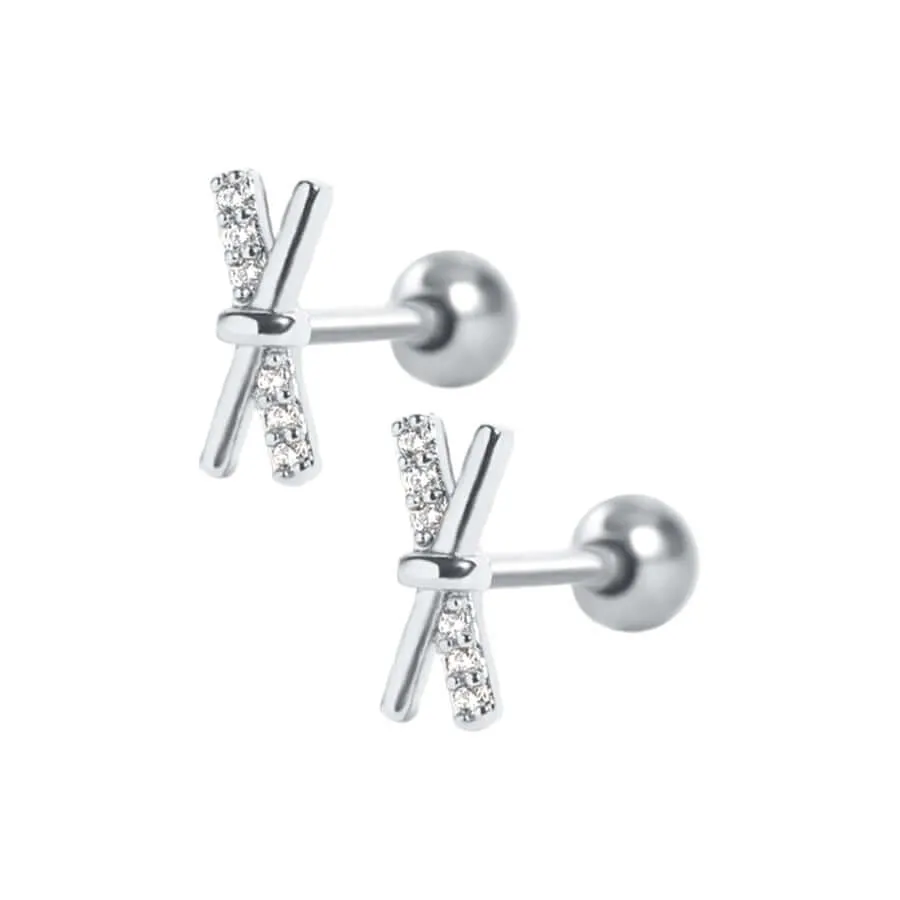 Crystal Cross Piercing Barbell Ball Back Earrings Sleeper Earrings