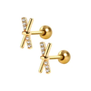 Crystal Cross Piercing Barbell Ball Back Earrings Sleeper Earrings