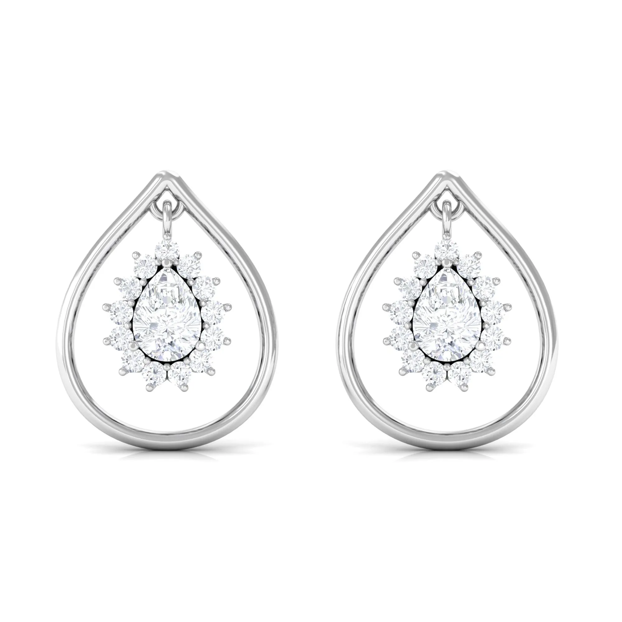 Cubic Zirconia Teardrop Halo Stud Earrings