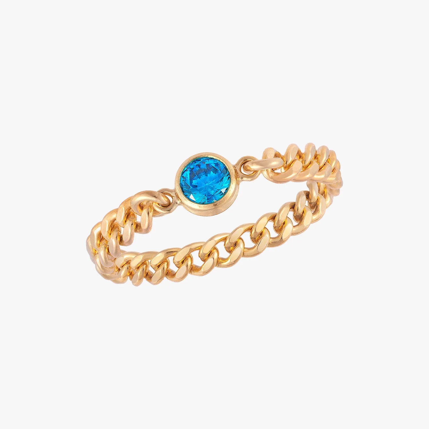 Curb Chain Sapphire Bezel Ring