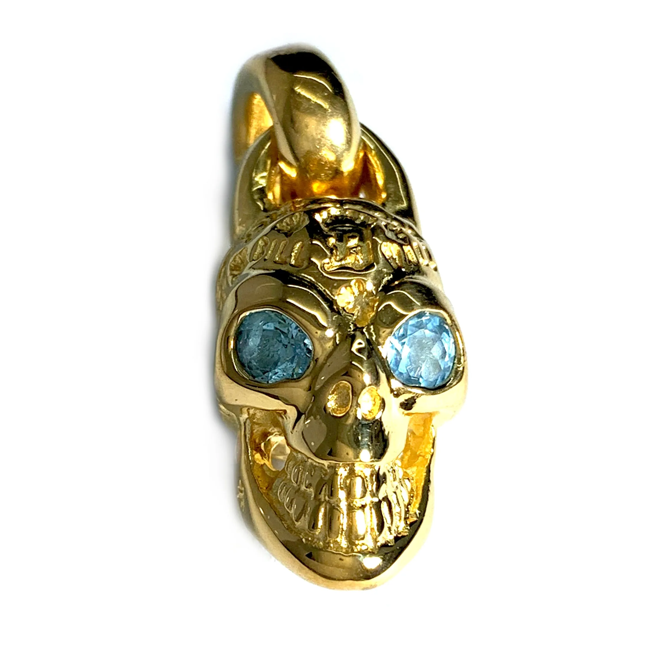 Custom Gold Plated Graffiti Skull Pendant with Stone Eyes