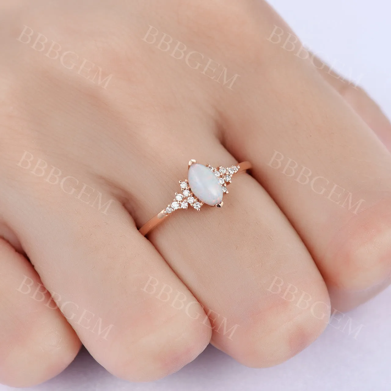 Dainty 1CT Marquise Shaped White Opal Engagement Ring in Rose Gold