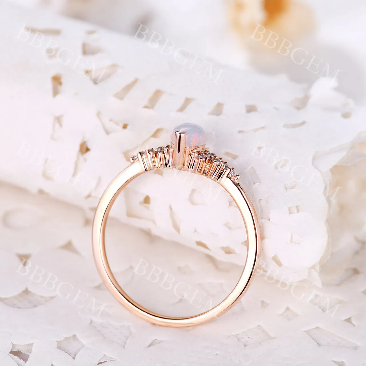 Dainty 1CT Marquise Shaped White Opal Engagement Ring in Rose Gold