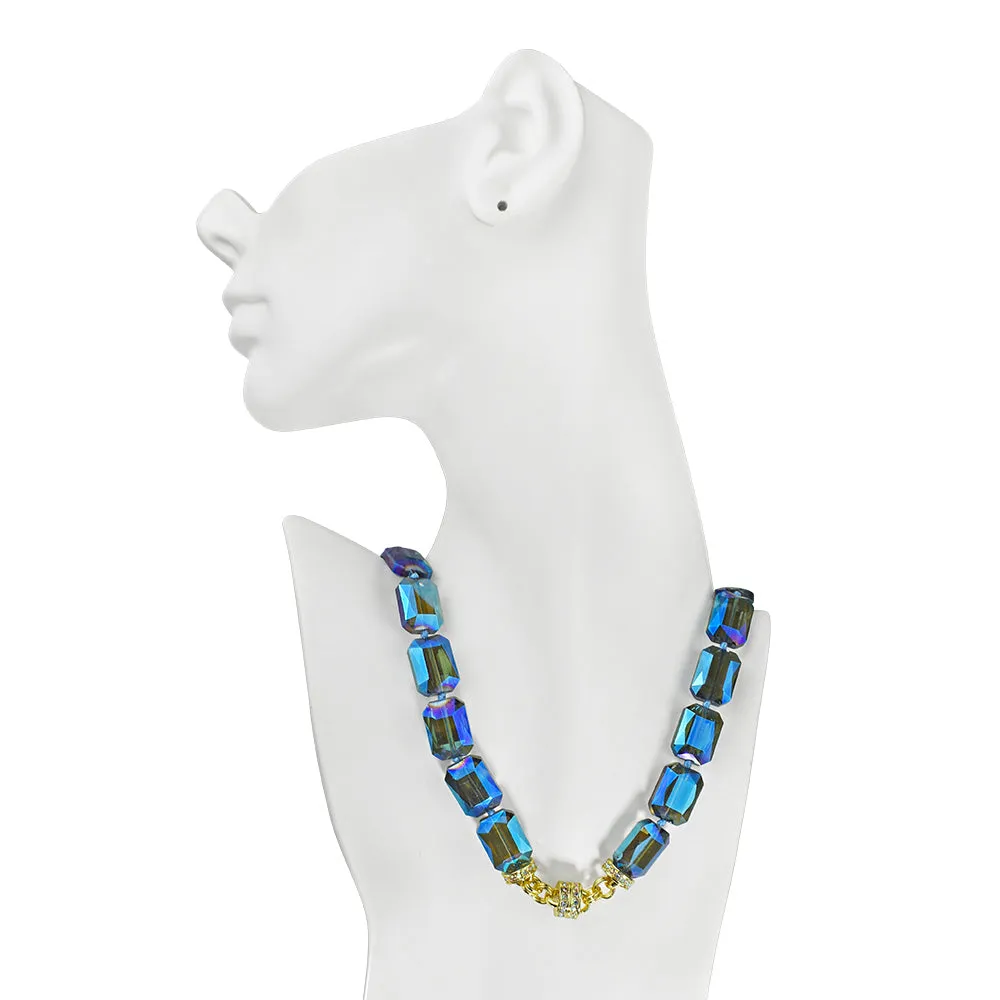 Diva Darling Emerald Cut Magnetic Interchangeable Necklace (Goldtone/Mystic Blue)