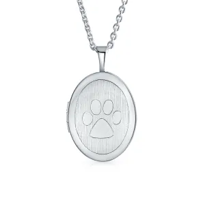 Dog Paw Print Pet Jewelry Oval Locket Necklace That Holds Pictures