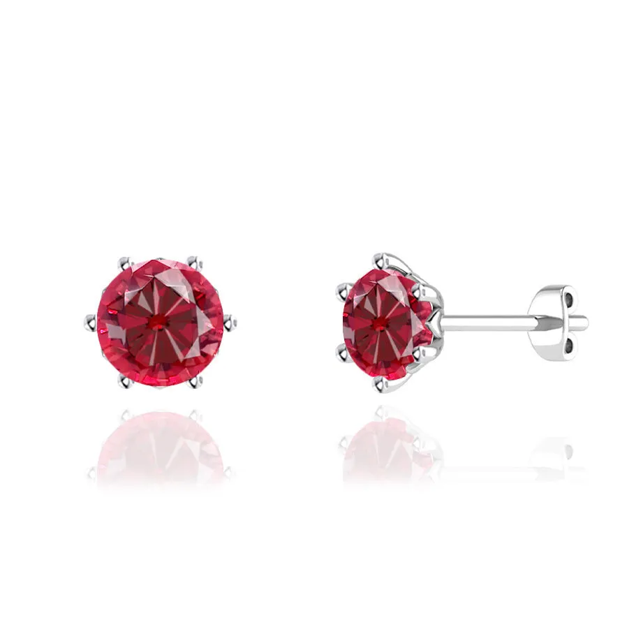 ELOISE - Round Ruby 18k White Gold Lotus Leaf Stud Earrings