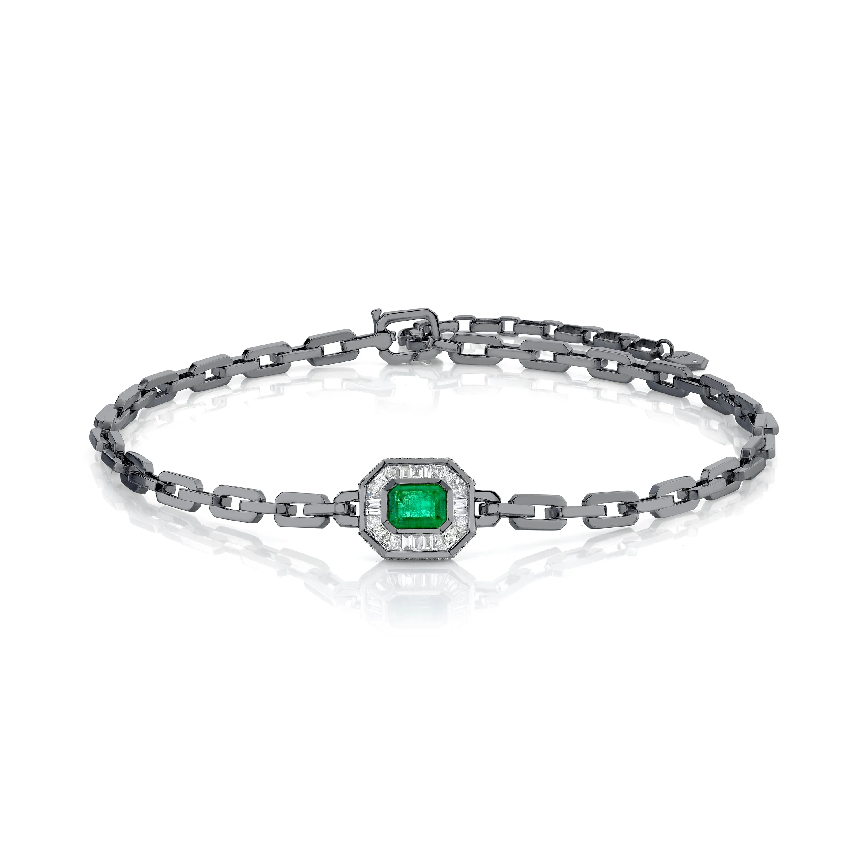 EMERALD & DIAMOND HALO MINI DECO LINK NECKLACE