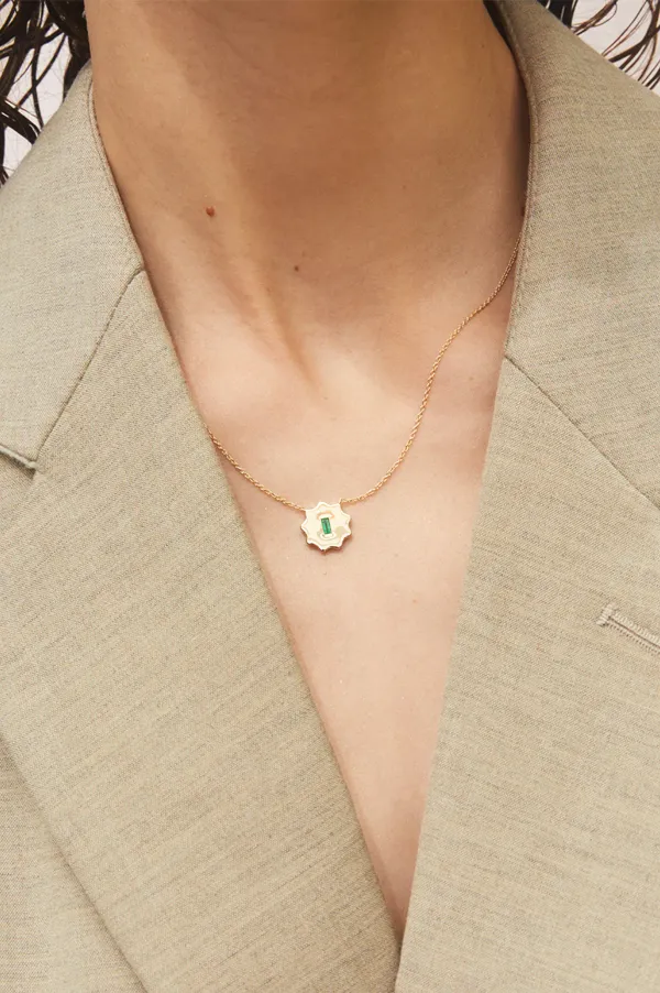 Emerald Baguette Round Form Necklace