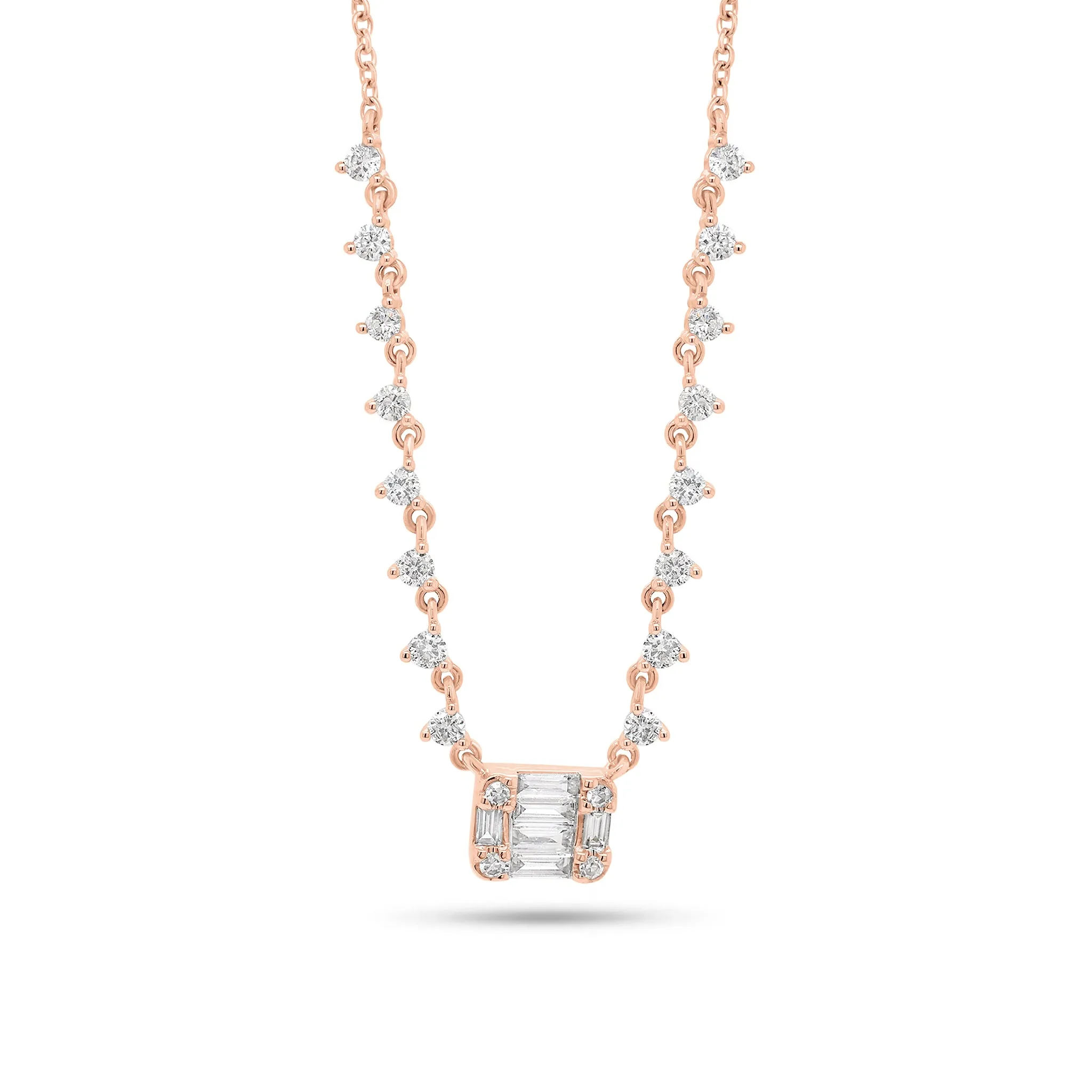 Emerald-Cut Diamond Illusion Pendant on Diamond Chain