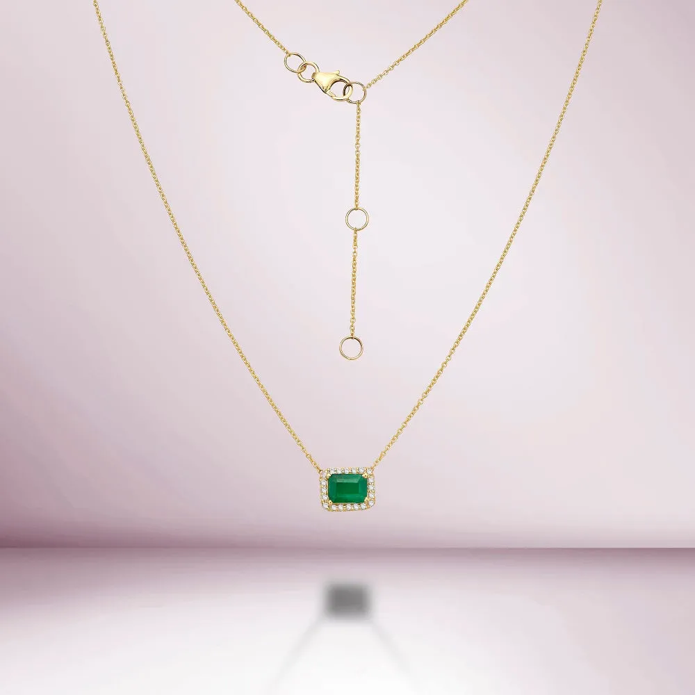 Emerald Cut Emerald & Diamond Halo Necklace (1.11 ct.) in 14K Gold