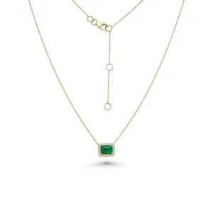 Emerald Cut Emerald & Diamond Halo Necklace (1.11 ct.) in 14K Gold