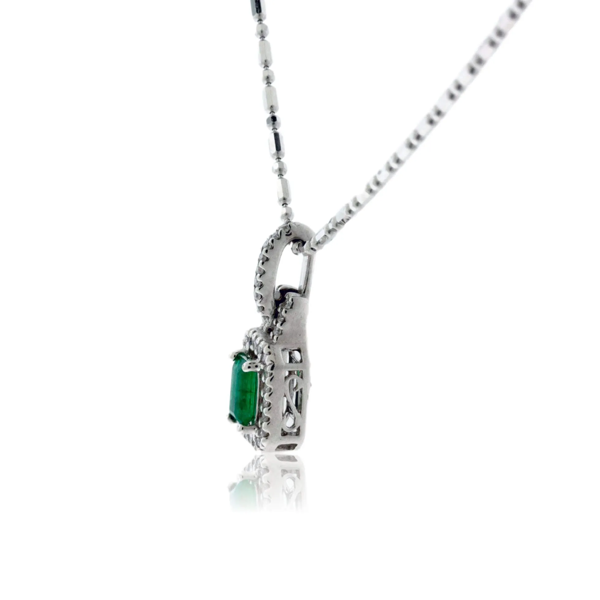 Emerald-Cut Emerald and Diamond Halo Pendant