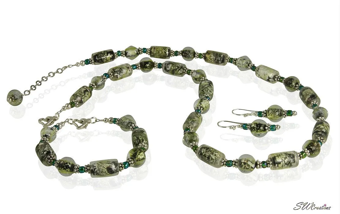 Emerald Peridot Shimmer Beaded Jewelry Set