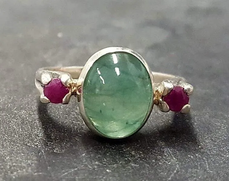 Emerald Vintage Ring - May Birthstone Ring - Ruby Silver Ring