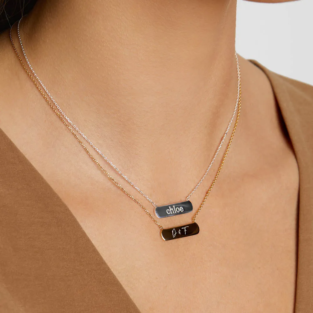 Engravable Horizontal Bar Necklace in Silver