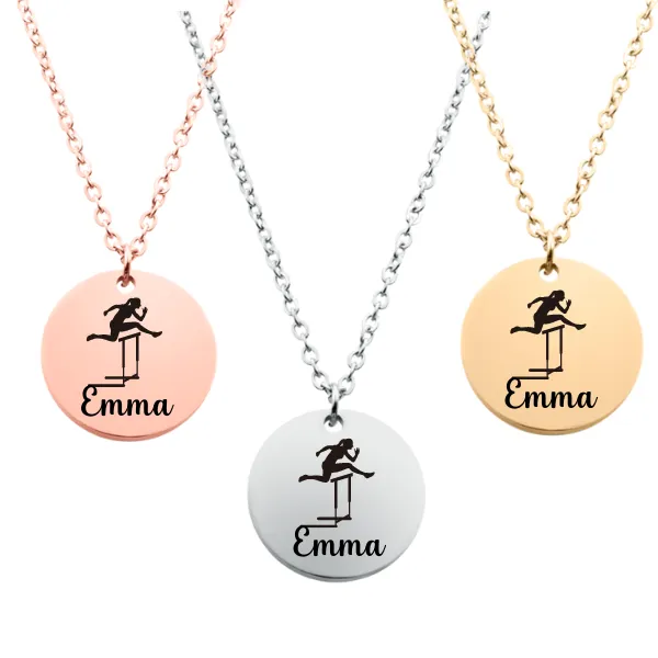 Engraved Girls Track Hurdles Necklace