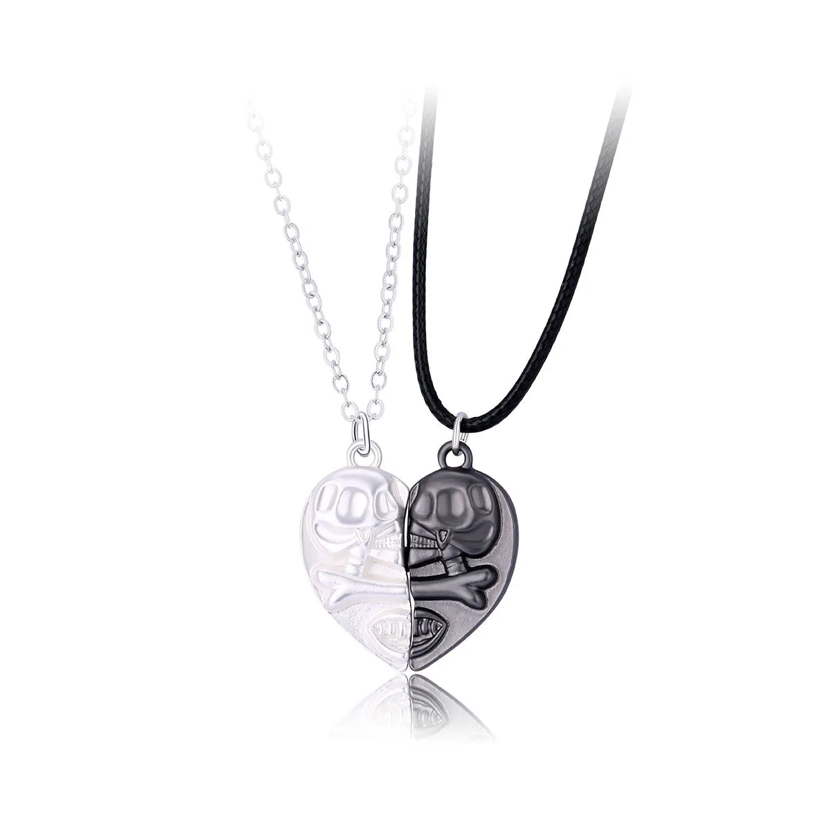 Engraved Magnetic Skull Couple Necklaces Gift Set for 2