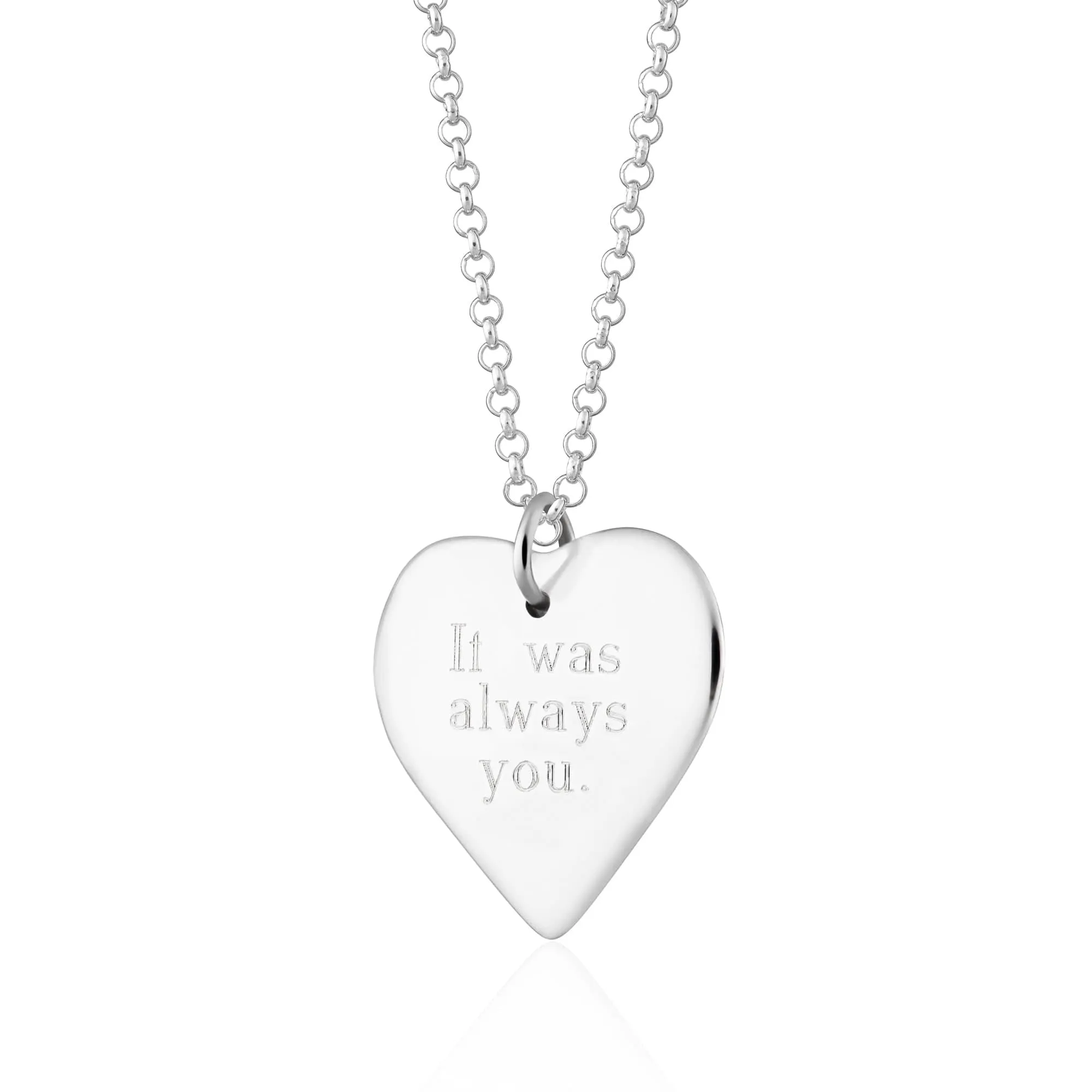 Engraved Silver Heart Necklace (Large)