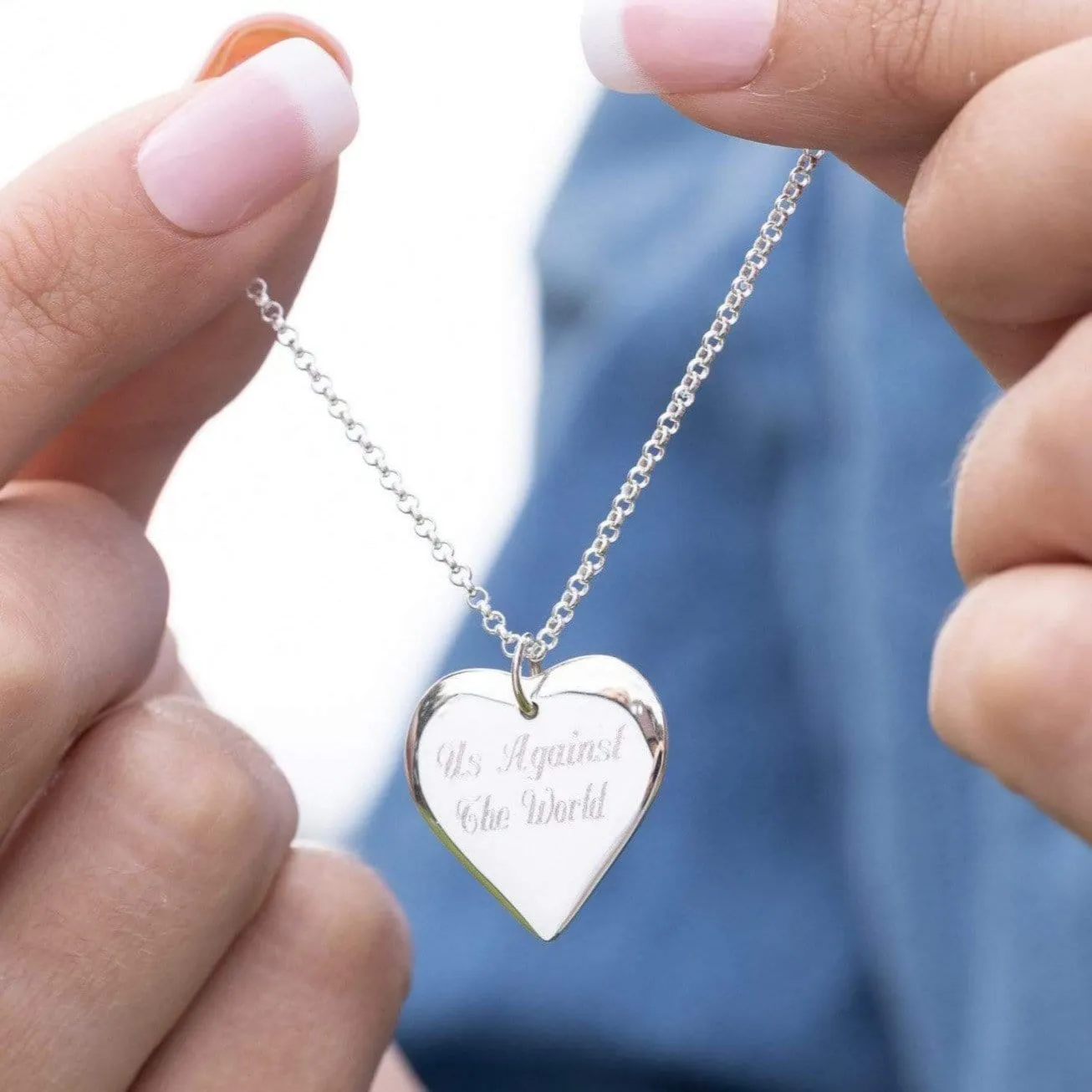 Engraved Silver Heart Necklace (Large)