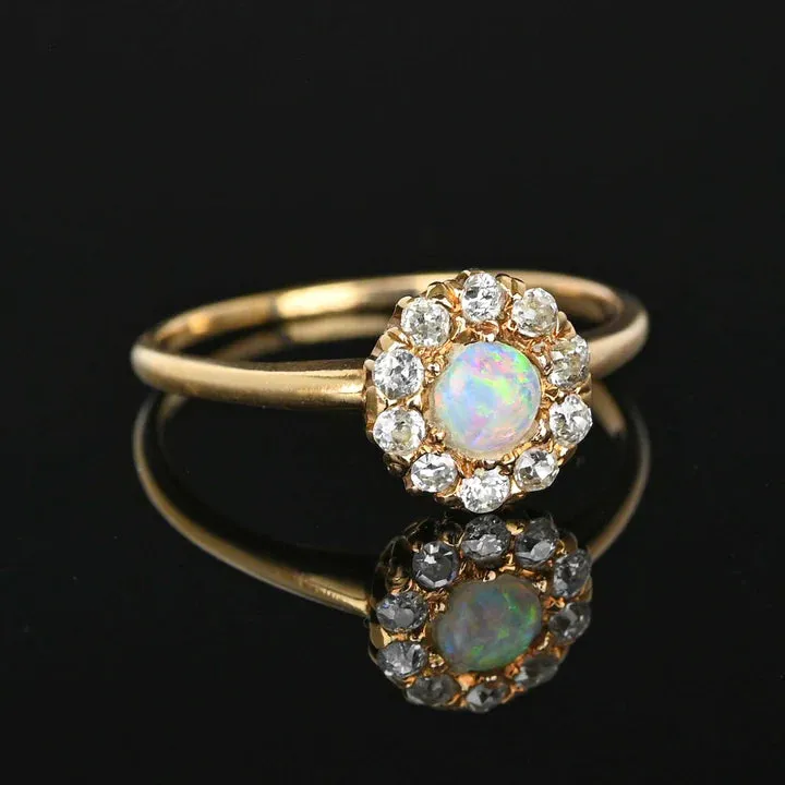 Ethiopian Opal Round Cut Halo Vintage Engagement Rings For Women - 14k Gold Vermeil Rings