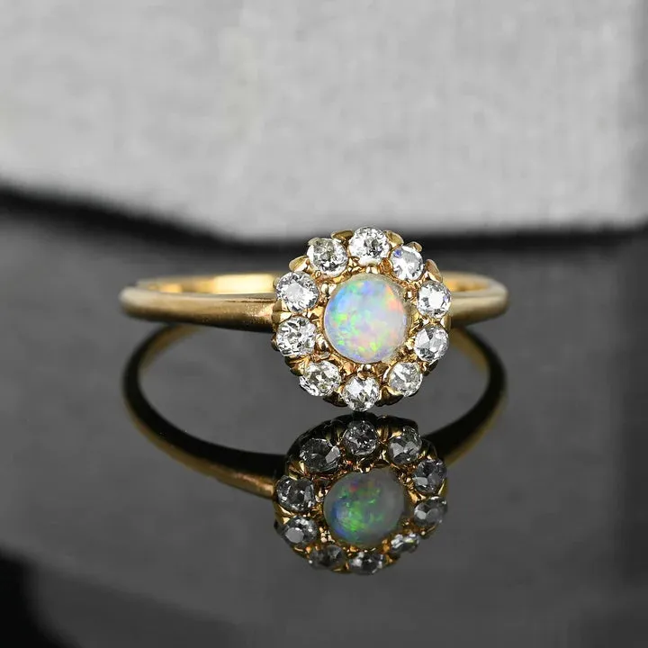 Ethiopian Opal Round Cut Halo Vintage Engagement Rings For Women - 14k Gold Vermeil Rings