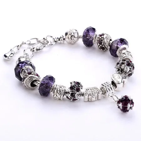 Fashion 925 Silver Daisies Murano Glass&Crystal European Charm Beads DIY Style Bracelets Adjustable