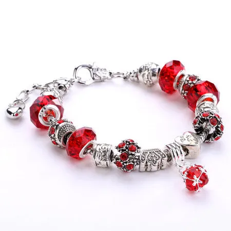 Fashion 925 Silver Daisies Murano Glass&Crystal European Charm Beads DIY Style Bracelets Adjustable