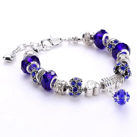 Fashion 925 Silver Daisies Murano Glass&Crystal European Charm Beads DIY Style Bracelets Adjustable