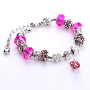 Fashion 925 Silver Daisies Murano Glass&Crystal European Charm Beads DIY Style Bracelets Adjustable