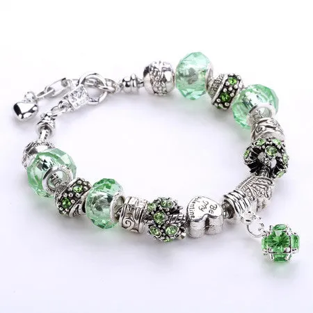 Fashion 925 Silver Daisies Murano Glass&Crystal European Charm Beads DIY Style Bracelets Adjustable