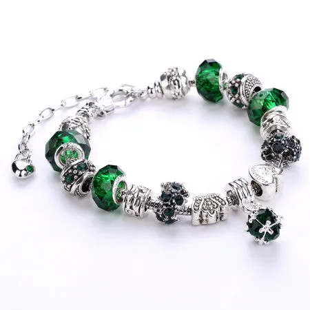 Fashion 925 Silver Daisies Murano Glass&Crystal European Charm Beads DIY Style Bracelets Adjustable