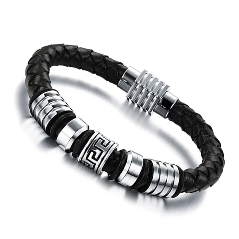 Fashion Stainless Steel Bracelet Genuine Leather Bracelets & Bangles Women & Men Jewelry