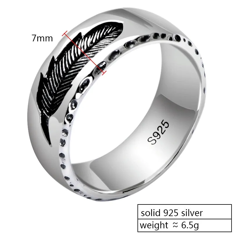 Feather 925 Sterling Silver Vintage Punk Rock Ring