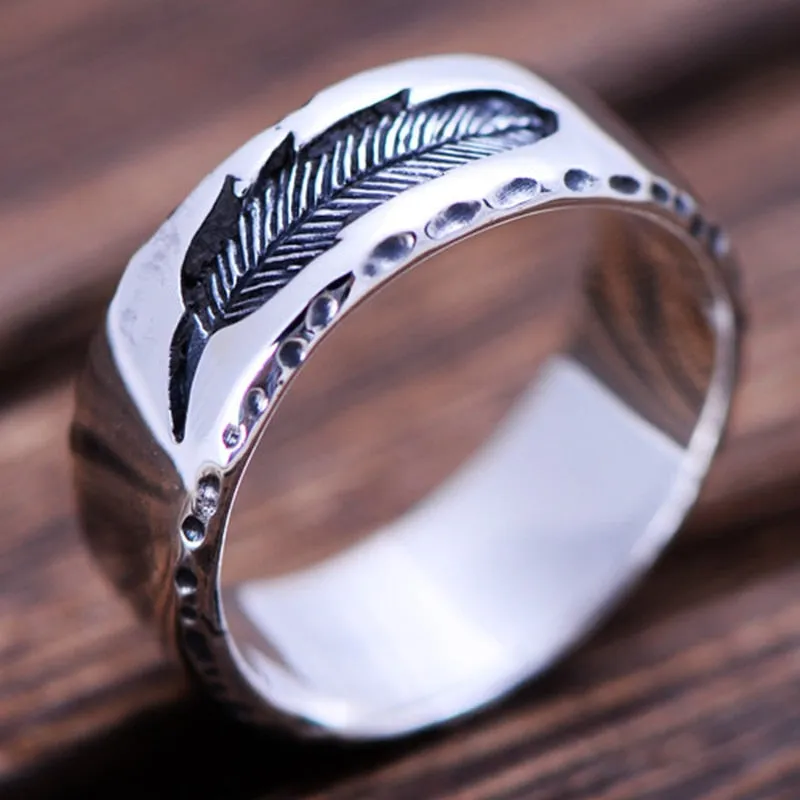 Feather 925 Sterling Silver Vintage Punk Rock Ring