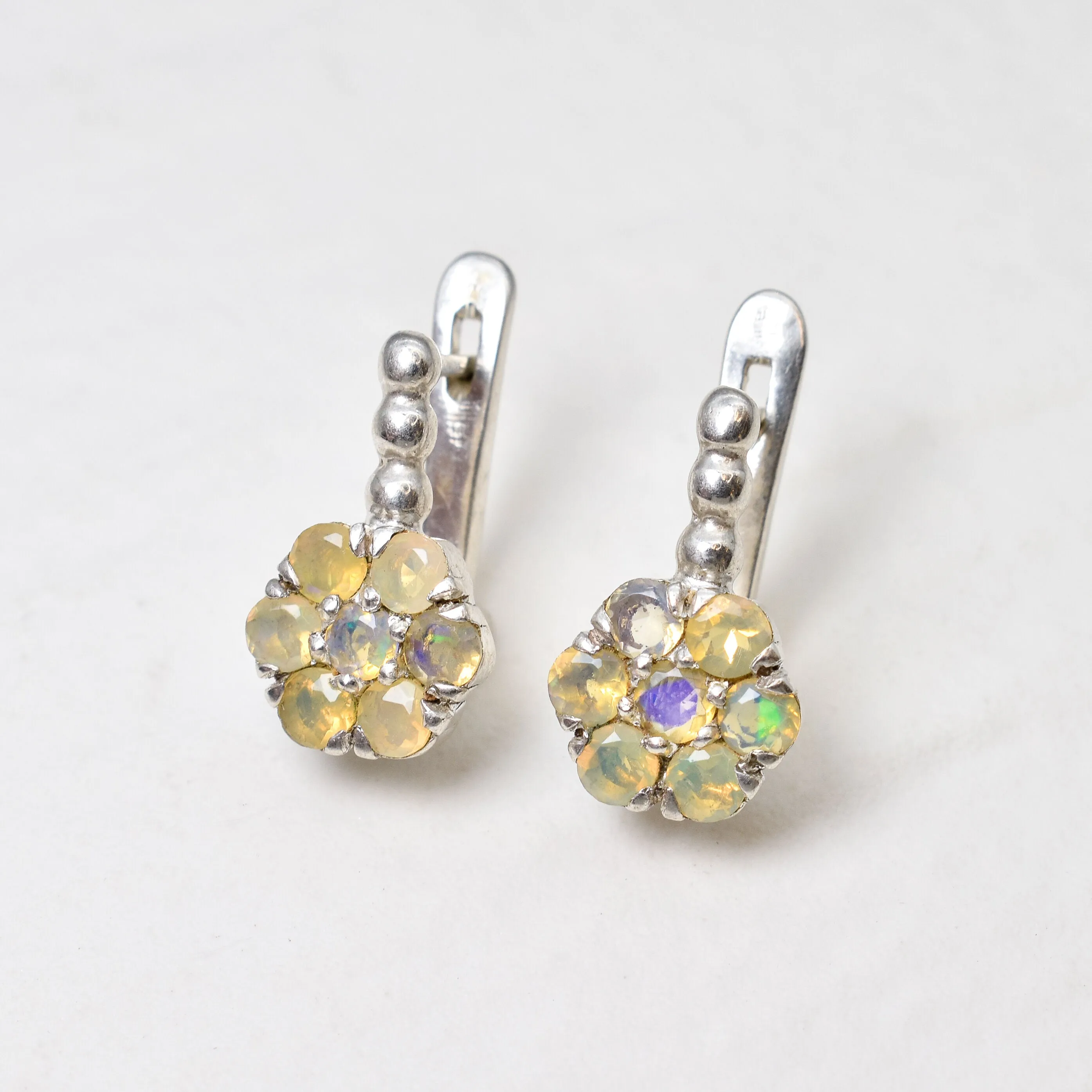 Fire Opal Daisy Earrings - Natural Ethiopian Opal - October Birthstone Flower Studs