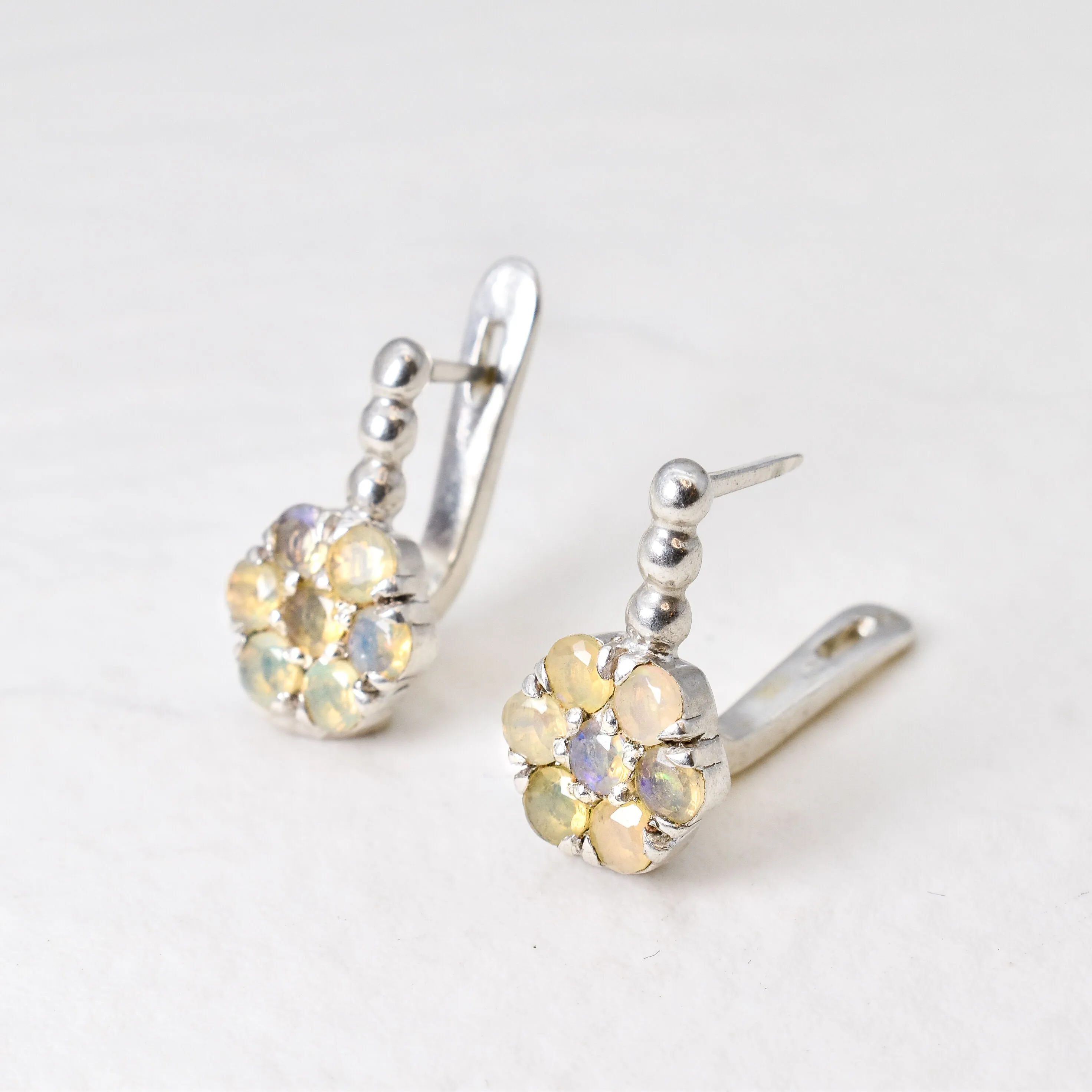 Fire Opal Daisy Earrings - Natural Ethiopian Opal - October Birthstone Flower Studs