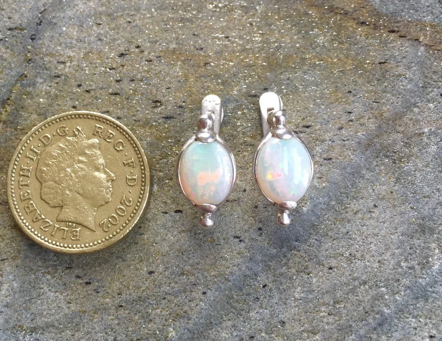 Fire Opal Earrings - Natural Opal Earrings - Vintage White Studs