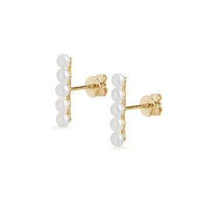 Five Pearl Bar Stud Earrings