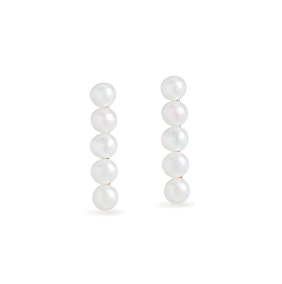 Five Pearl Bar Stud Earrings