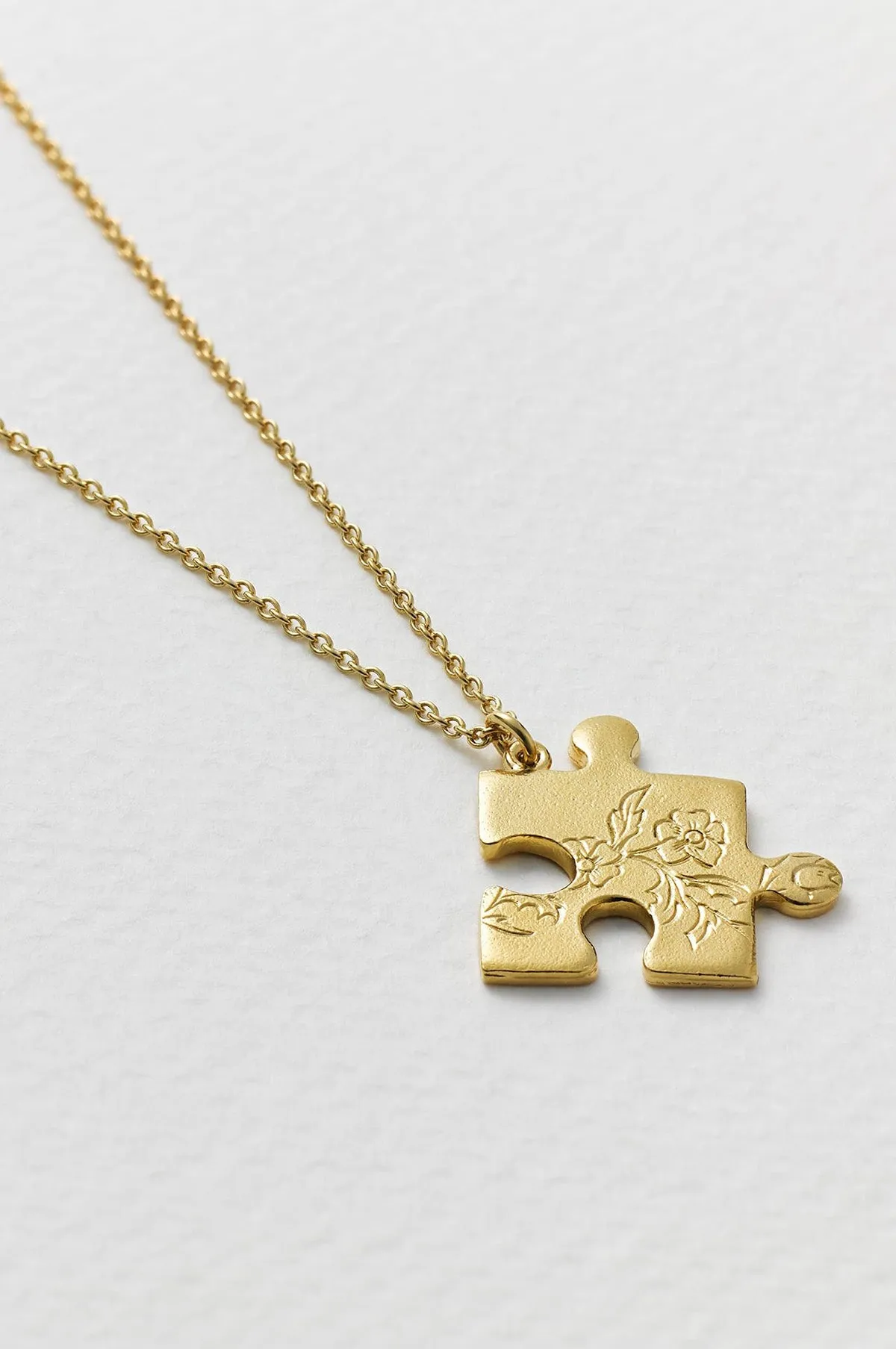 Floral Puzzle Piece Necklace Gold