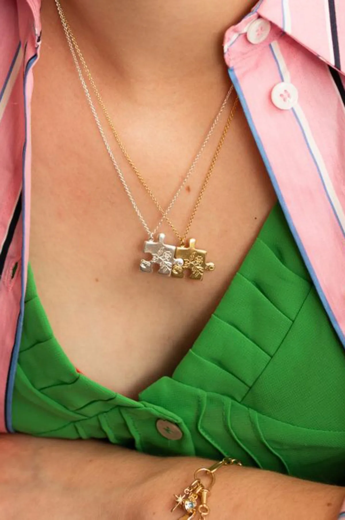 Floral Puzzle Piece Necklace Gold